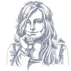 Artistic hand-drawn vector image, black and white portrait 