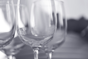 Set of wineglasses for dinner party, close up