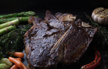 Grilled marbled steak T-Bone with spices