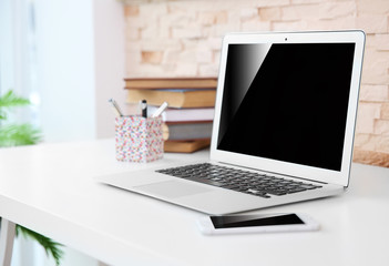 Fototapeta premium Stylish workplace with computer at home or office