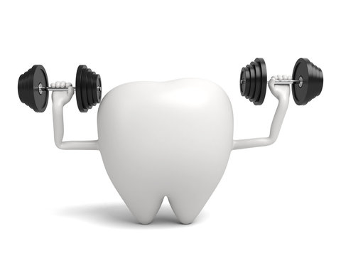 The tooth lifted the dumbbell with ease