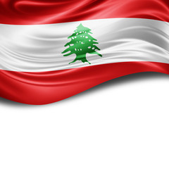 Lebanon flag of silk with copyspace for your text or images and White background