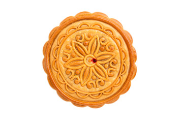 Top View Durian Mhonthong Mooncake With Egg isolated on white background