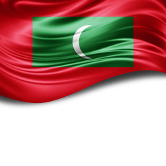 Maldives flag of silk with copyspace for your text or images and White background