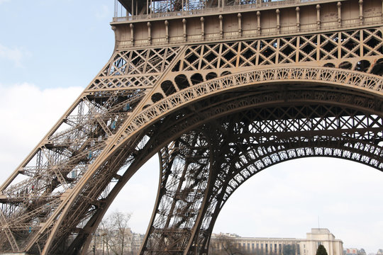 Architectural details of Eiffel Tower, Paris, France, Europe.