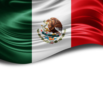 Mexico flag of silk with copyspace for your text or images and White background