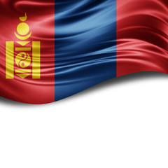 Naklejka premium Mongolia flag of silk with copyspace for your text or images and White background