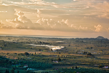 Zakynthos island with green fields in Greece