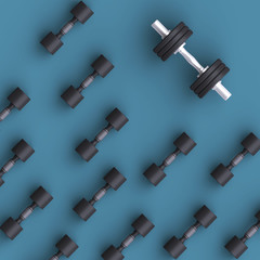 Sport background with black dumbells over simple background.