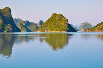 Fishing boats among the islands in Halong Bay