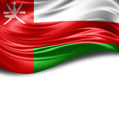 Oman flag of silk with copyspace for your text or images and White background