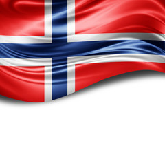 Norway flag of silk with copyspace for your text or images and White background