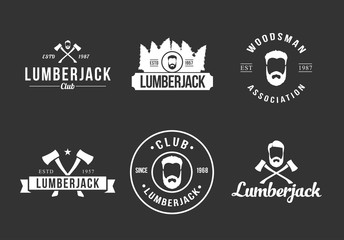Black and white lumberjack logo set