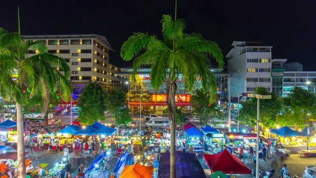 phuket patong town night famous market panorama 4k time lapse thailand
