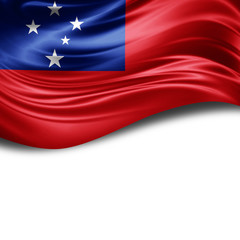 Samoa flag of silk with copyspace for your text or images and White background