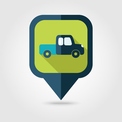 Pickup truck flat pin map icon. Map pointer