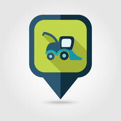 Combine harvester flat pin map icon. Map pointer