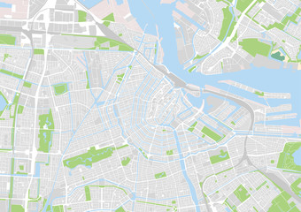 Naklejka premium wektorowa mapa miasta Amsterdamu, Holandia