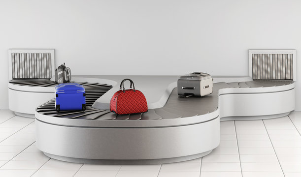 Conveyer belt at the airport. Baggage claim. 3d rendering.