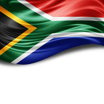 South Africa flag of silk with copyspace for your text or images and White background