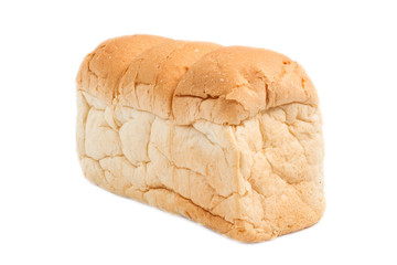 Long loaf of bread isolated on white background