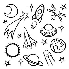 Cartoon doodle space elements set.