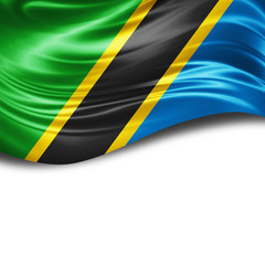 Tanzania flag of silk with copyspace for your text or images and White background