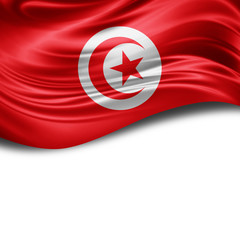 Tunisia flag of silk with copyspace for your text or images and White background
