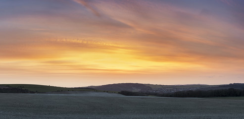 Beuatiful large panorama landscape of susnet over countryside