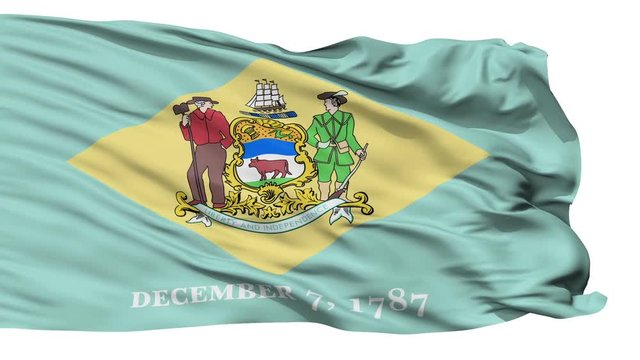 Delaware Flag Isolated Realistic Animation Seamless Loop - 10 Seconds Long