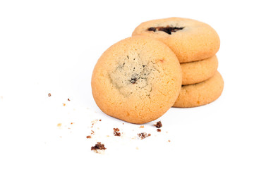 chocolate chips and raisin cookies isolated on white background