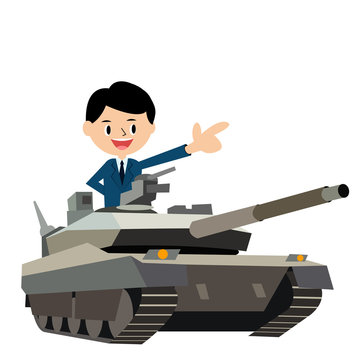 man in suit driving tank pointing clip art preview