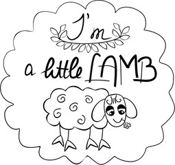 the lettering I am small sheep with a hand-drawn funny sheep