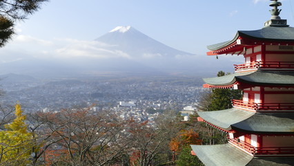 Beautiful of Mt. Fuji with fall colors in Japan