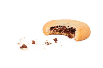 Leftover chocolate chips and raisin cookies isolated on white background