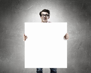 Man with empty banner