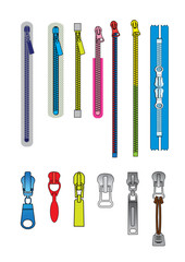 set of plastic and metal zippers
