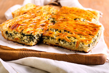 Spinach and cheese puff pastry pie,
