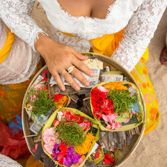Grass and money - sacrifice at Balinese ceremonies.