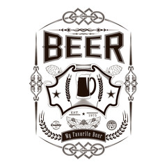The label for the beer and alcoholic beverages in the vintage style