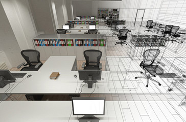 Ufficio con computer, coworking