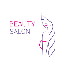 Beautiful woman vector logo template for hair salon, beauty salon, cosmetic procedures, spa center. Beautiful woman with long hair vector illustration line style. 
