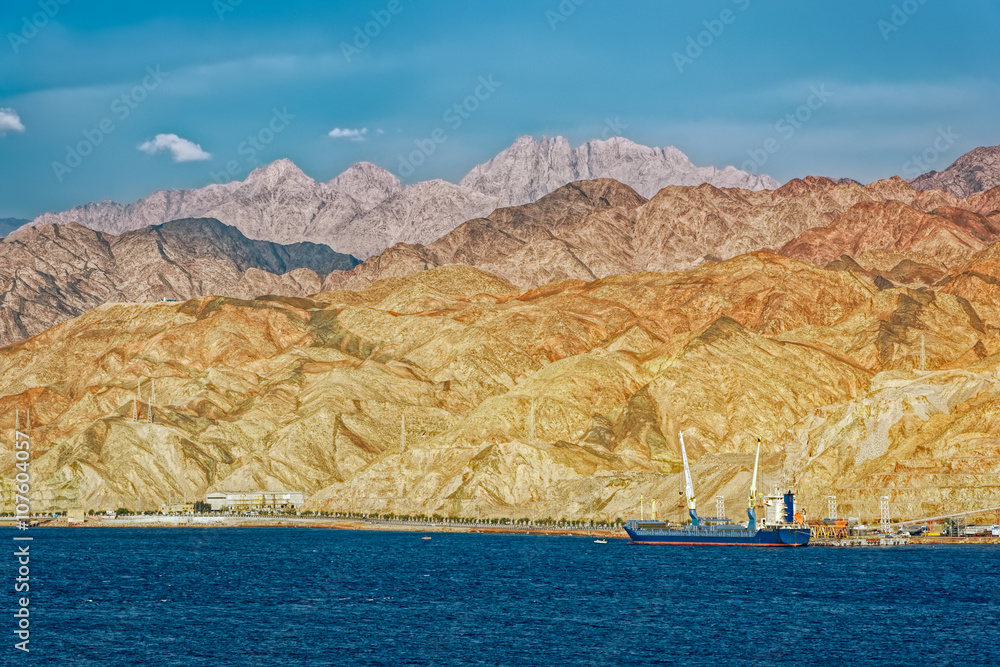 Poster Port on Red Sea rocky coast