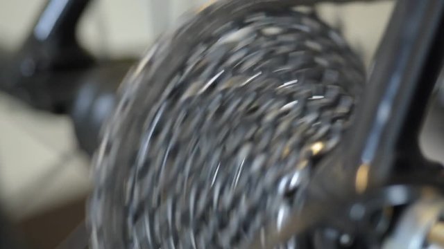 Close up of gears on a road bicycle