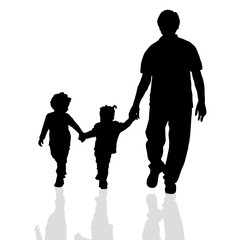 family walking silhouette two children