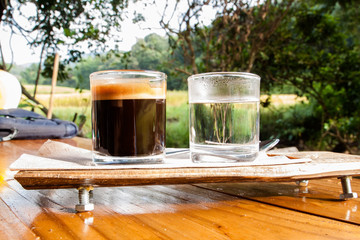 Coffee, Espresso shot on natural background