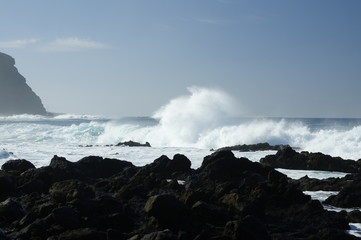 Rocky beach with huge ocean waves, Costa del Buenavista, Tenerife, Canary, Spain