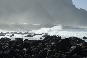 Rocky beach with huge ocean waves, Costa del Buenavista, Tenerife, Canary, Spain