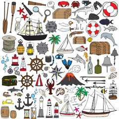 Hand-painted miniatures symbolizing seafaring. Fish, boats, nautical accessories and more.