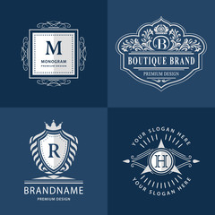 Obraz premium Monogram design elements graceful template. Calligraphic elegant line art logo design. Letter emblem H, B, M, R for Royalty, business card, Boutique, Hotel, Heraldic, Jewelry. Vector illustration